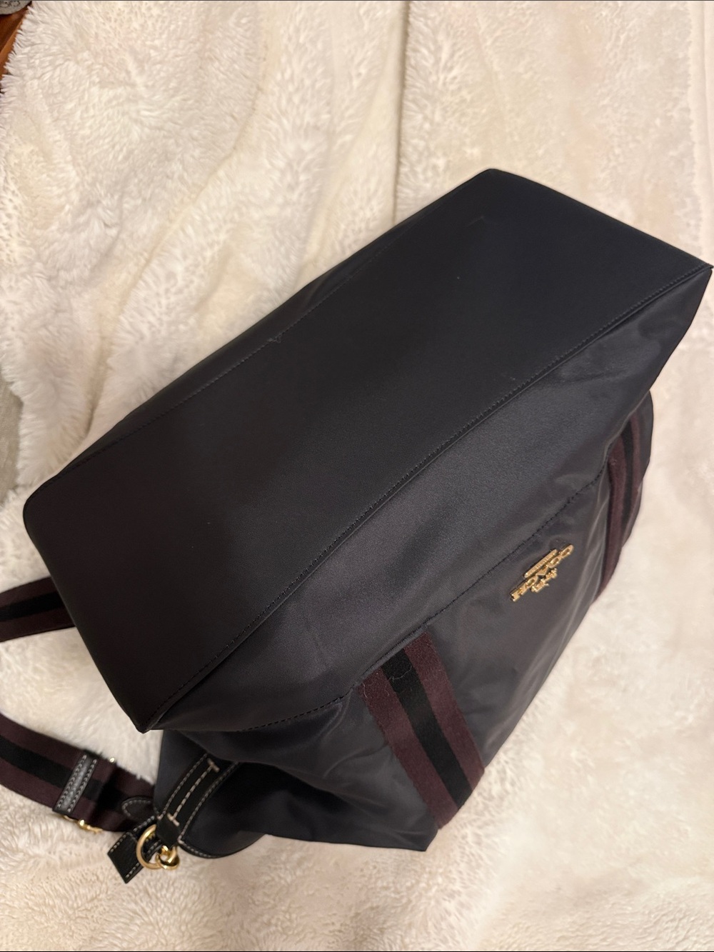 Coach Ellis Weekender Black Nylon Duffel with Maroon-Trim Straps - Picture 3 of 11